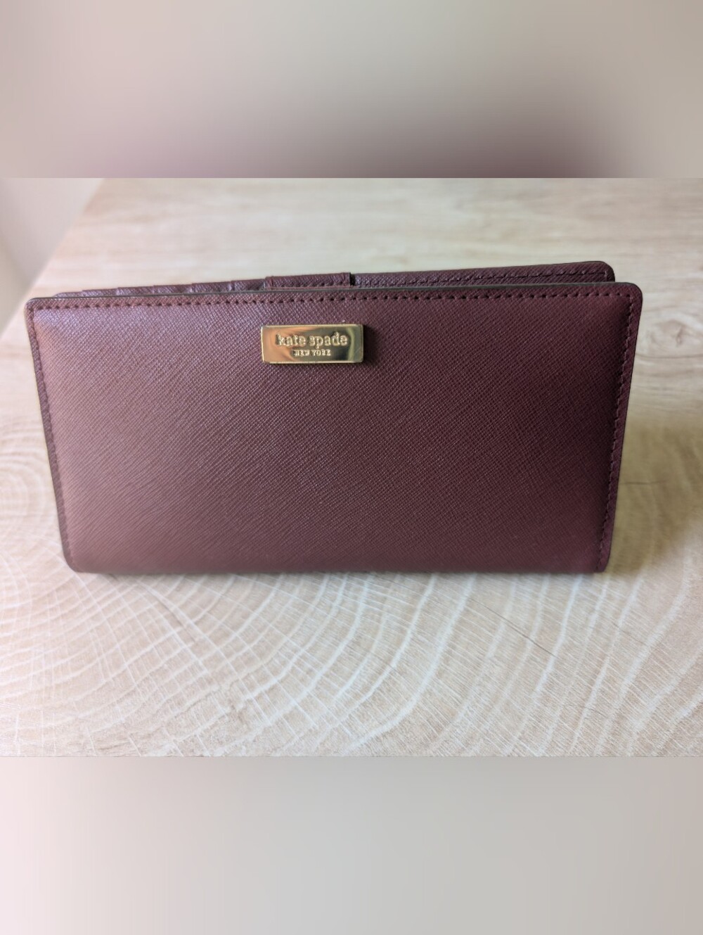 Kate Spade Stacy Laurel Way Saffiano Leather Large Bifold Wallet Deep Plum